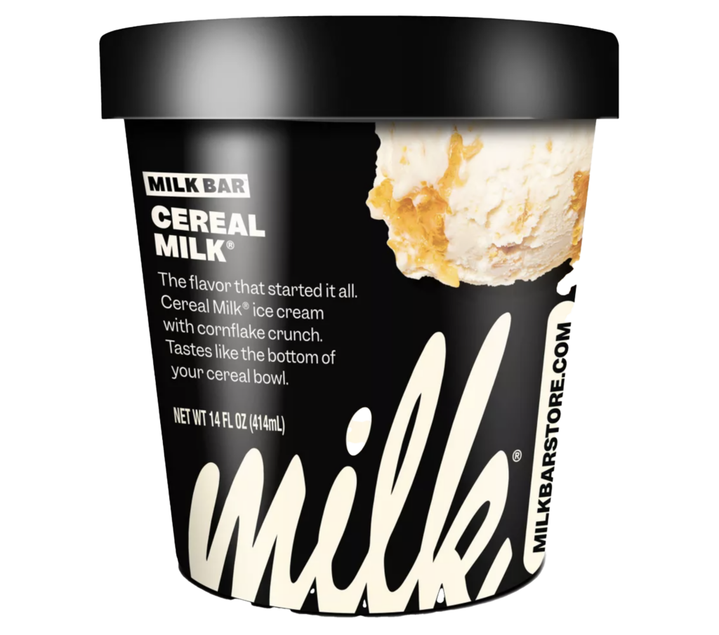 Milk Ice Cream in cereal milk, pie, and cornflake chocolate chip