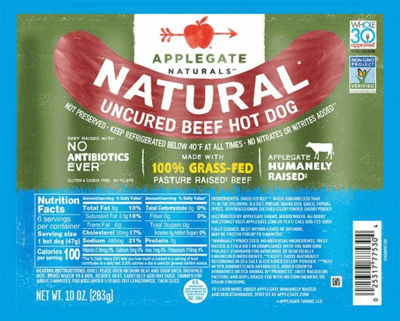 Applegate naturals uncured beef hot dog
