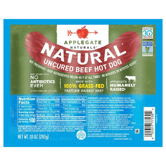 Applegate naturals uncured beef hot dog