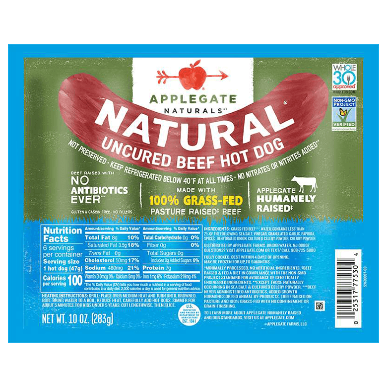 Applegate naturals uncured beef hot dog