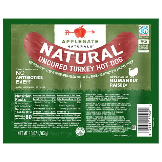 Applegate naturals uncured turkey hot dogs