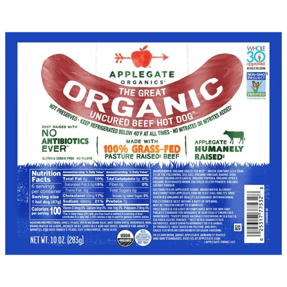 applegate organics the great organic uncured beef hot dog 10 ounces