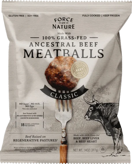 force of nature 100% grass-fed ancestral beef meatballs